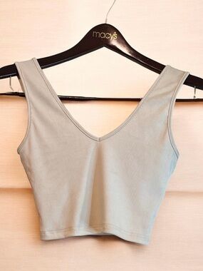 Macy's Light Gray Ribbed V-Neck Crop Top